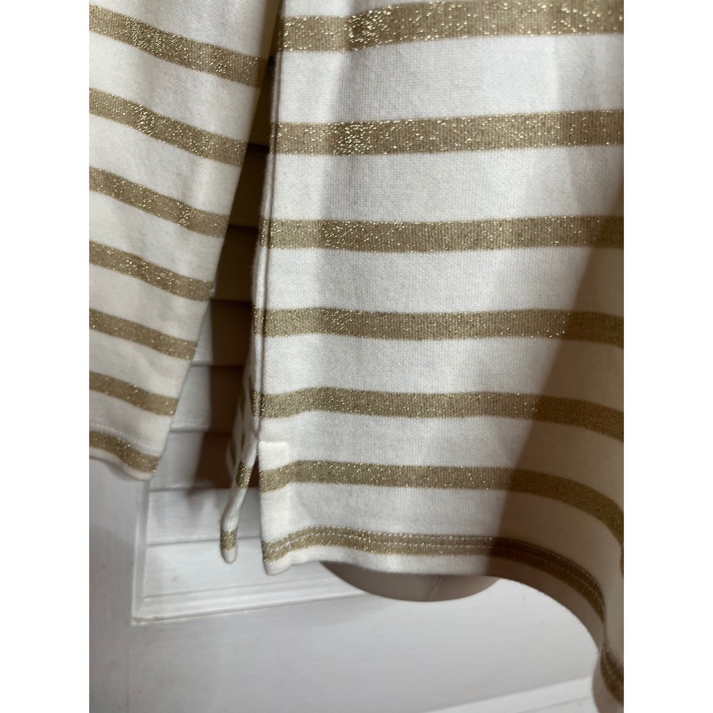 Talbots Authentic Gold Metallic Striped Boatneck 3/4 Sleeve Top Cream  M - Picture 3 of 6